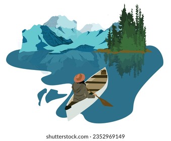 A man rows with oars while sitting in a boat. View from above. motor boat sailing on blue sea top aerial view