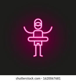 Man, Rubber Ring Neon Style Icon. Simple Thin Line, Outline Vector Of Travel Icons For Ui And Ux, Website Or Mobile Application