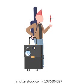 Man with rucksack and guitar case 