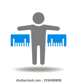 Hombre con icono de vector de regla. Símbolo de medición del índice de masa corporal del IMC.