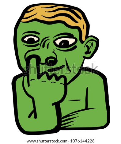 man rummages inside his nose with his index finger