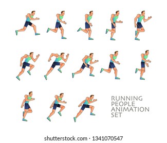 Man Run cycle animation sprite sheet. Running people animation set. Sport and activity - Vector