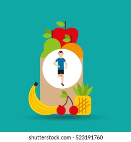 man run exercising bag health food vector illustration eps 10