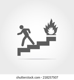man run at exit fire icon on white background