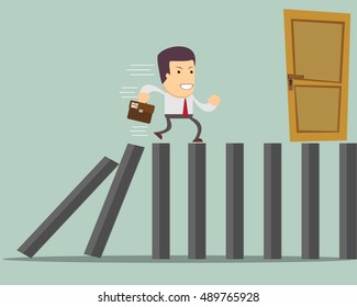 Man Run to Exit . Stock vector illustration