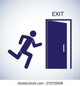  Man Run to Exit Symbol Icon. Vector illustration