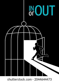 Man run from( or into) cage. Concept for freedom or imprisonment