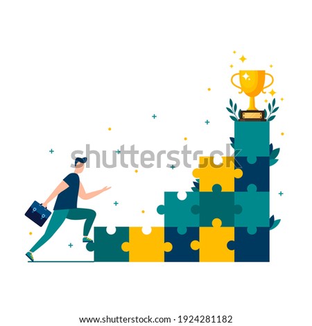 Man run to his goal, moving towards his dream. Motivation, the way to achieve the goal. Vector isolated background. eps 10.