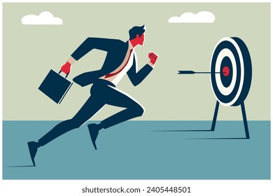 a man run to his goal, success business concept, positive ambition, minimal flat vector illustration