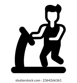 Man run on treadmill solid icon, officesyndrome concept, man makes sport vector sign on white background, man on treadmill glyph style for mobile concept and web design. Vector graphics