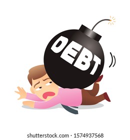 man run out of money. Businessman had debt overridden. cartoon isolated vector illustration