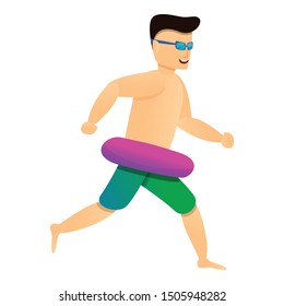 Man run to pool icon. Cartoon of man run to pool vector icon for web design isolated on white background