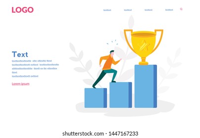 Man run to their goal , move up motivation,  go to success, Vector illustration for web banner, print, infographics, mobile website. Landing page template. the path to the target's achievement.