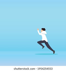 man runner jogger running isolated.Sporty man runner in silhouette on yellow background. Photo of attractive woman in fashionable sportswear. Dynamic movement. Side view. Sport and healthy lifestyle
