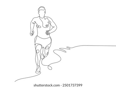 Man Runner One Line Drawing. Running Abstract Minimal Drawing. Continuous One Line Man Run Sport Illustration. Modern Trendy Contour Drawing. Vector EPS 10.