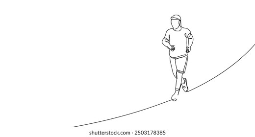Man Runner One Line Drawing. Running Abstract Minimal Drawing. Continuous One Line Man Run Sport Illustration. Modern Trendy Contour Drawing. Vector EPS 10.