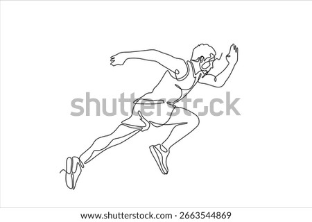 man Runner One Line Drawing. Running Abstract Minimal Drawing. Continuous One Line Woman Run Sport Illustration. Modern Trendy Contour Drawing. Hand drawn one line vector. Editable stroke 	