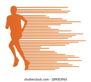 Man runner silhouette vector background template concept made of stripes