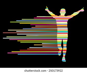 Man runner silhouette vector background template concept made of stripes