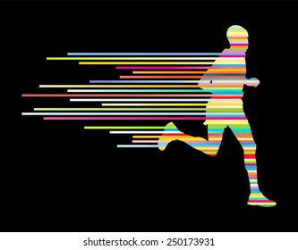 Man runner silhouette vector background template concept made of stripes