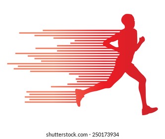 Man runner silhouette vector background template concept made of stripes