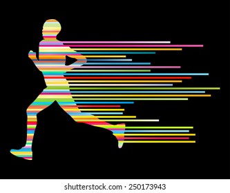 Man runner silhouette vector background template concept made of stripes