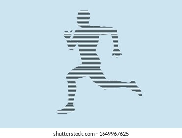 man runner sprinter running silhouette in black lines on blue background