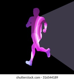 Man runner sprinter silhouette illustration vector background colorful concept made of transparent curved shapes