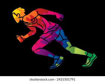 A Man Running Action Speed Movement Marathon Runner Cartoon Sport Graphic Vector