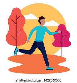 man running activity in the outdoors vector illustration