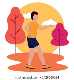 man running activity in the outdoors vector illustration