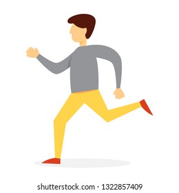 Man running. Actve exercise for body health. Jogging in the park. Guy training. Isolated vector illustration in cartoon style