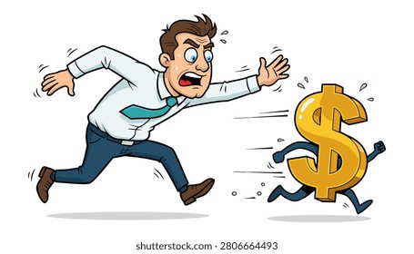 Man running after dollar sign, chasing money