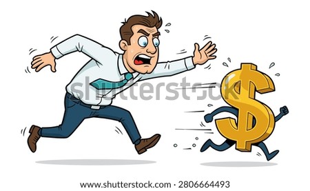 Man running after dollar sign, chasing money