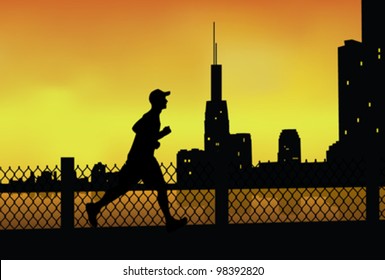 man running along coast silhouette