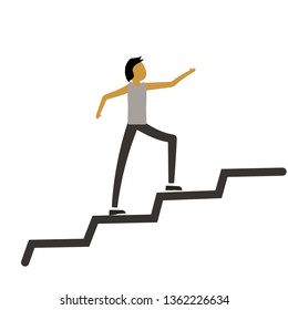 Man running along the growth graph. Happy businessman going up. Man moving up. Successful business concept. Vector flat design illustration. Square layout.