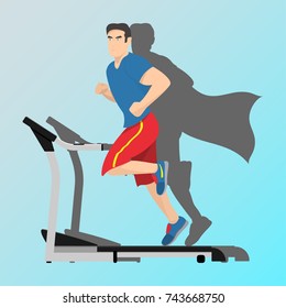 A man is running along the treadmill. Vector illustration.