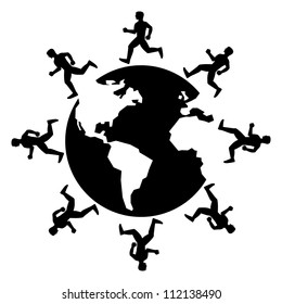 man running around the globe