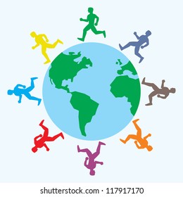 man running around the globe