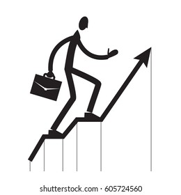 Man running at arrow up. Isolated on white background