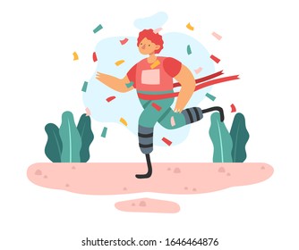 Man running with Artificial Limbs leg. Disabled people. Flat Vector Illustration. Winner. Athletes with prostheses. Life after injury. Scientific progress. For advertising prostheses.