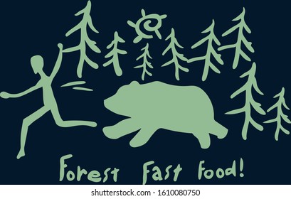 
Man running away from a bear through the forest vector clip art