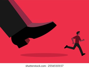 Man running away from office corporate work pressure illustration