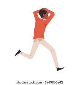 Man running away in panic afraid of something, flat vector illustration isolated.