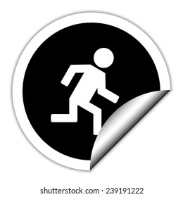 man running - black vector icon. Round sticker.