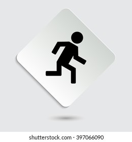 man running - black vector icon  on a paper button