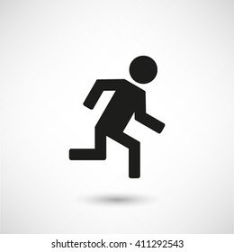 man running - black vector  icon with shadow