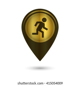 man running - black vector icon; golden  map pointer