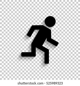 man running - black vector  icon with shadow