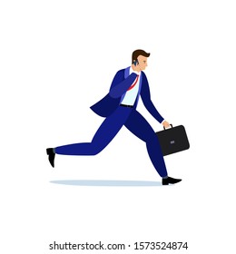 Man, running with briefcase isolated on white background. Vector illustration. EPS 10.